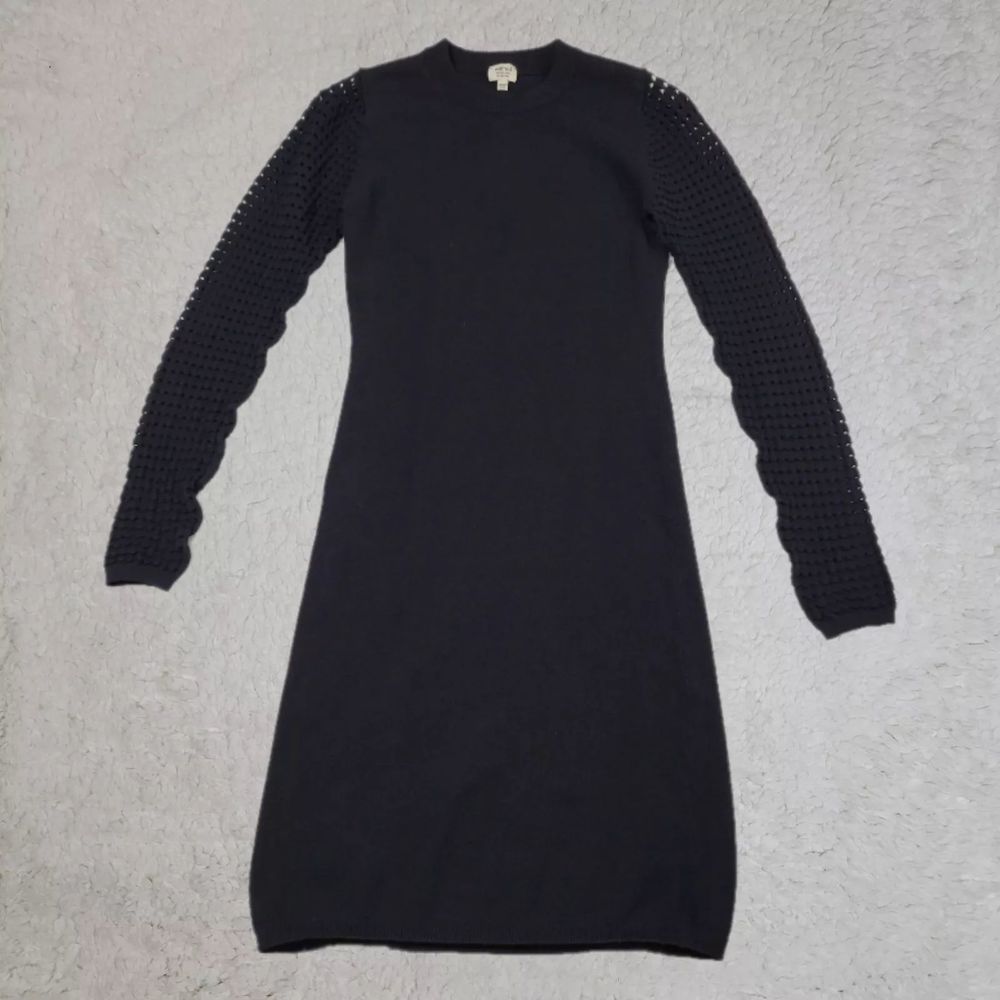 Aritzia Wilfred Women's Medium Black Cable Knit Sleeve Knee Length Sweater Dress